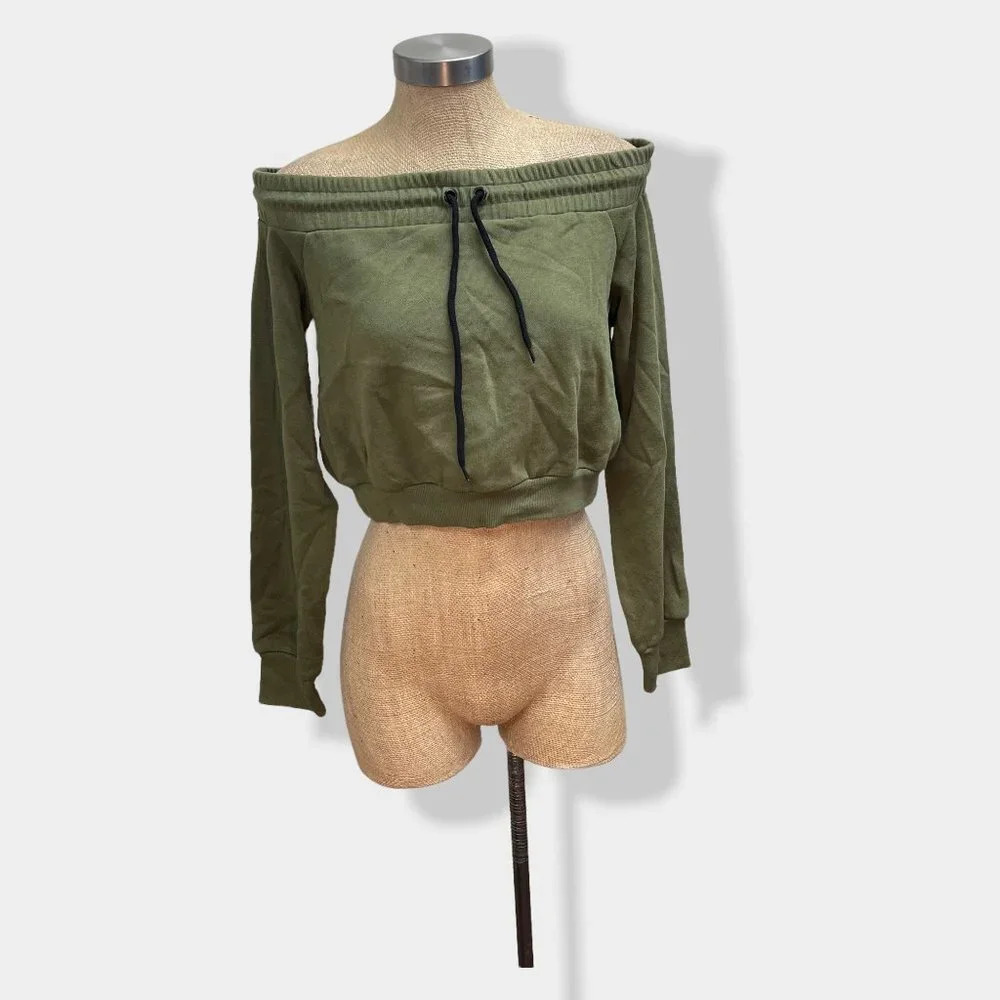 5/$20 Forever 21 Cropped Off Shoulder Sporty Sweatshirt